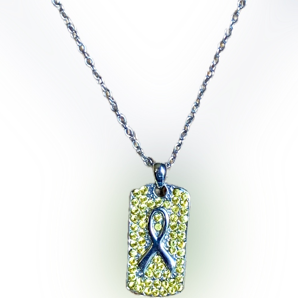🌟 Support Our Troops 🌟 Yellow Ribbon Dog Tag Troop Awareness Necklace